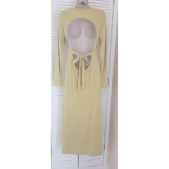 NEW FREE PEOPLE AUBRE OPEN-BACK ESSENTIAL YELLOW MAXI DRESS SZ MEDIUM - Picture 4 of 6